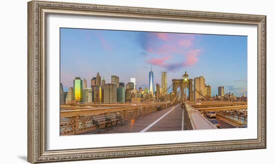 Usa, New York, Brooklyn Bridge and Lower Manhattan Skyline with Freedom Tower-Alan Copson-Framed Photographic Print