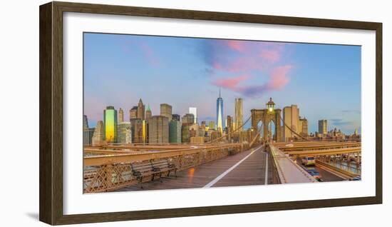 Usa, New York, Brooklyn Bridge and Lower Manhattan Skyline with Freedom Tower-Alan Copson-Framed Photographic Print