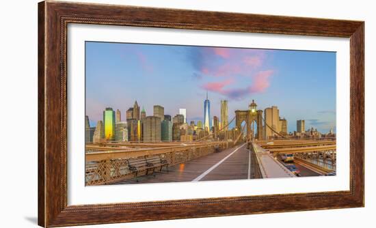 Usa, New York, Brooklyn Bridge and Lower Manhattan Skyline with Freedom Tower-Alan Copson-Framed Photographic Print