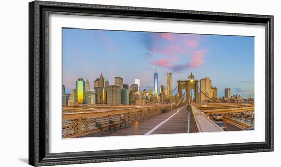 Usa, New York, Brooklyn Bridge and Lower Manhattan Skyline with Freedom Tower-Alan Copson-Framed Photographic Print