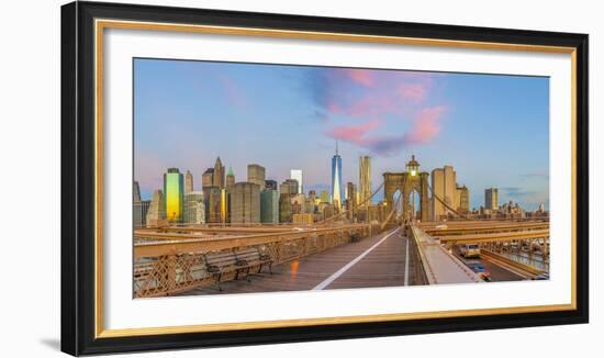 Usa, New York, Brooklyn Bridge and Lower Manhattan Skyline with Freedom Tower-Alan Copson-Framed Photographic Print