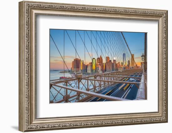 Usa, New York, Brooklyn Bridge and Lower Manhattan Skyline with Freedom Tower-Alan Copson-Framed Photographic Print