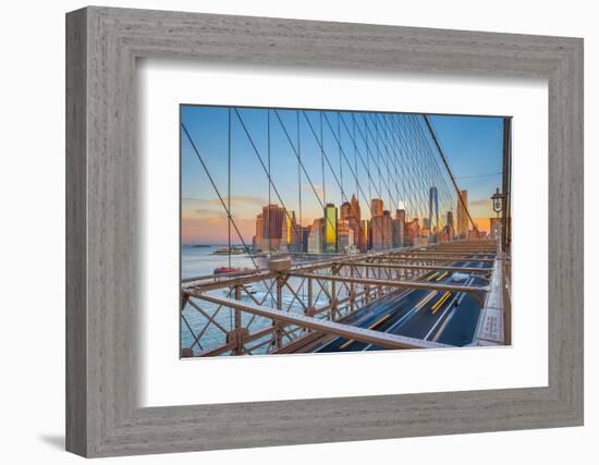 Usa, New York, Brooklyn Bridge and Lower Manhattan Skyline with Freedom Tower-Alan Copson-Framed Photographic Print