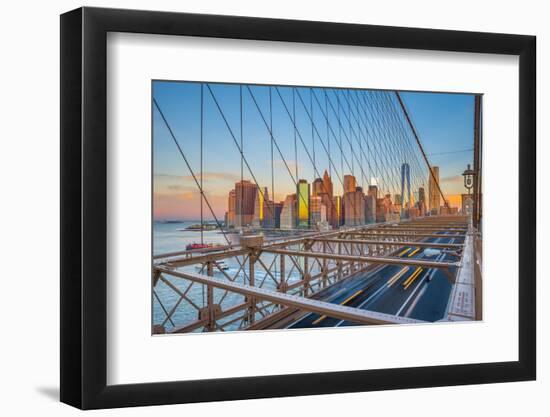 Usa, New York, Brooklyn Bridge and Lower Manhattan Skyline with Freedom Tower-Alan Copson-Framed Photographic Print