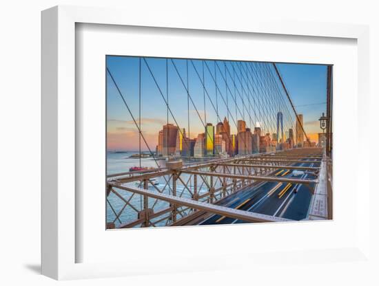 Usa, New York, Brooklyn Bridge and Lower Manhattan Skyline with Freedom Tower-Alan Copson-Framed Photographic Print