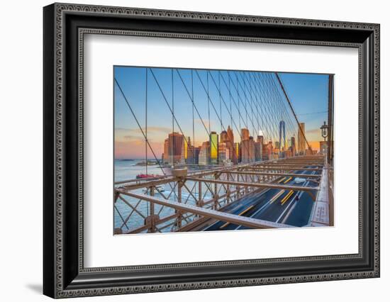 Usa, New York, Brooklyn Bridge and Lower Manhattan Skyline with Freedom Tower-Alan Copson-Framed Photographic Print