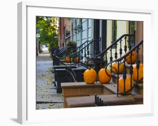 USA, New York, Brooklyn, Brooklyn Heights, Halloween Pumpkins-Alan Copson-Framed Photographic Print