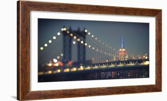 Usa, New York City, Manhattan Bridge and Empire State Building-Michele Falzone-Framed Photographic Print