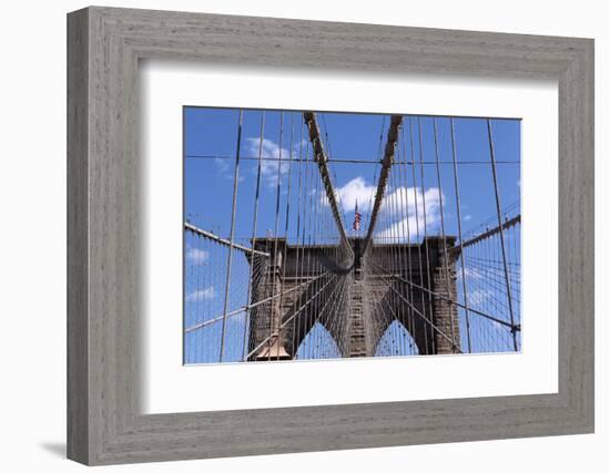 USA, New York City, Manhattan, Brooklyn Bridge, Bridge Pillar, Steel Ropes-Catharina Lux-Framed Photographic Print