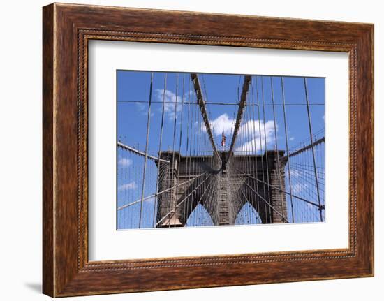 USA, New York City, Manhattan, Brooklyn Bridge, Bridge Pillar, Steel Ropes-Catharina Lux-Framed Photographic Print