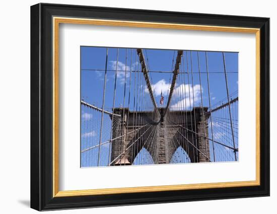 USA, New York City, Manhattan, Brooklyn Bridge, Bridge Pillar, Steel Ropes-Catharina Lux-Framed Photographic Print