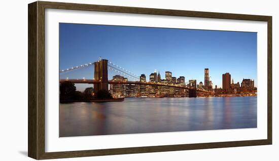 USA, New York City, Manhattan, Brooklyn Bridge, View from Brooklyn, Evening, Panorama-Catharina Lux-Framed Photographic Print