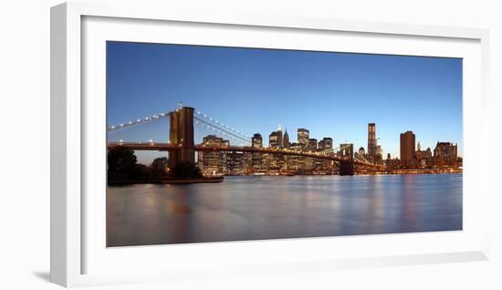 USA, New York City, Manhattan, Brooklyn Bridge, View from Brooklyn, Evening, Panorama-Catharina Lux-Framed Photographic Print