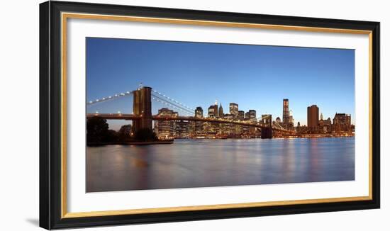 USA, New York City, Manhattan, Brooklyn Bridge, View from Brooklyn, Evening, Panorama-Catharina Lux-Framed Photographic Print