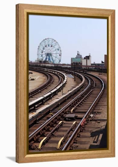 USA, New York City, Manhattan, Coney Island, Tracks, Ferris Wheel, Fun Fair-Catharina Lux-Framed Premier Image Canvas