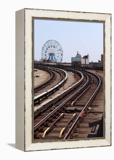 USA, New York City, Manhattan, Coney Island, Tracks, Ferris Wheel, Fun Fair-Catharina Lux-Framed Premier Image Canvas