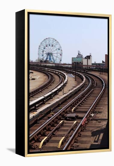 USA, New York City, Manhattan, Coney Island, Tracks, Ferris Wheel, Fun Fair-Catharina Lux-Framed Premier Image Canvas