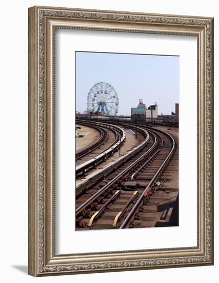 USA, New York City, Manhattan, Coney Island, Tracks, Ferris Wheel, Fun Fair-Catharina Lux-Framed Photographic Print