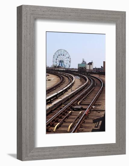 USA, New York City, Manhattan, Coney Island, Tracks, Ferris Wheel, Fun Fair-Catharina Lux-Framed Photographic Print