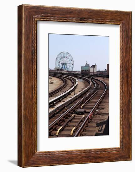 USA, New York City, Manhattan, Coney Island, Tracks, Ferris Wheel, Fun Fair-Catharina Lux-Framed Photographic Print