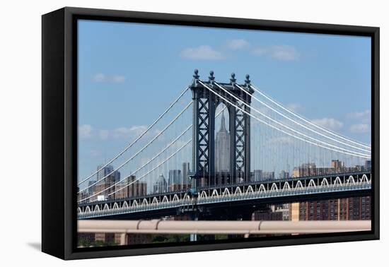 USA, New York City, Manhattan, Manhattan Bridge and Skyline, View from Brooklyn Bridge-Catharina Lux-Framed Premier Image Canvas