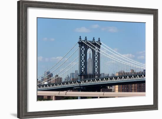 USA, New York City, Manhattan, Manhattan Bridge and Skyline, View from Brooklyn Bridge-Catharina Lux-Framed Photographic Print