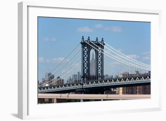 USA, New York City, Manhattan, Manhattan Bridge and Skyline, View from Brooklyn Bridge-Catharina Lux-Framed Photographic Print