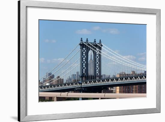 USA, New York City, Manhattan, Manhattan Bridge and Skyline, View from Brooklyn Bridge-Catharina Lux-Framed Photographic Print