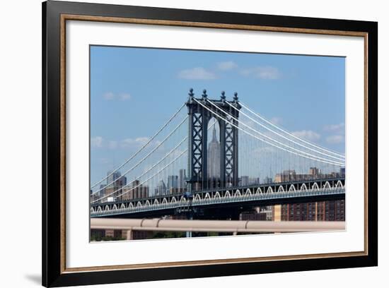 USA, New York City, Manhattan, Manhattan Bridge and Skyline, View from Brooklyn Bridge-Catharina Lux-Framed Photographic Print