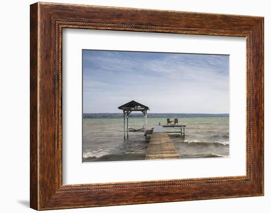 USA, New York, Finger Lakes Region, Fayette, boat piers on Cayuga Lake-Walter Bibikow-Framed Photographic Print