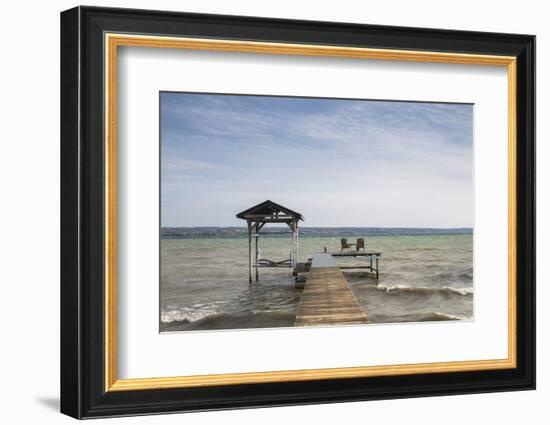 USA, New York, Finger Lakes Region, Fayette, boat piers on Cayuga Lake-Walter Bibikow-Framed Photographic Print