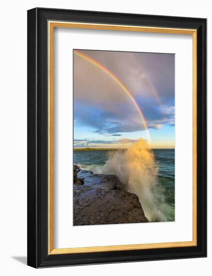 USA, New York, Lake Ontario, Clark's Point. Double rainbow over lake.-Fred Lord-Framed Photographic Print