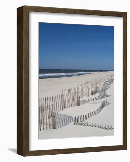 USA, New York, Long Island, the Hamptons, Westhampton Beach, Beach Erosion Fence-Walter Bibikow-Framed Photographic Print