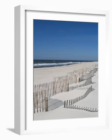 USA, New York, Long Island, the Hamptons, Westhampton Beach, Beach Erosion Fence-Walter Bibikow-Framed Photographic Print