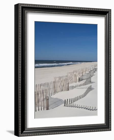 USA, New York, Long Island, the Hamptons, Westhampton Beach, Beach Erosion Fence-Walter Bibikow-Framed Photographic Print