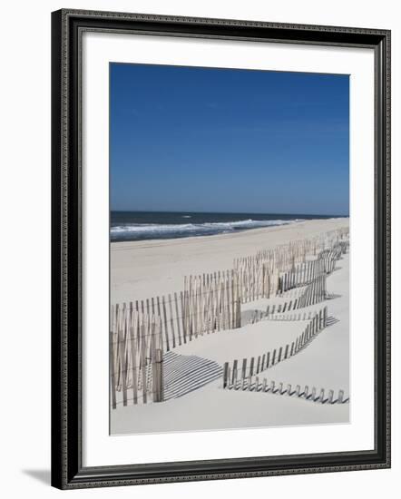 USA, New York, Long Island, the Hamptons, Westhampton Beach, Beach Erosion Fence-Walter Bibikow-Framed Photographic Print