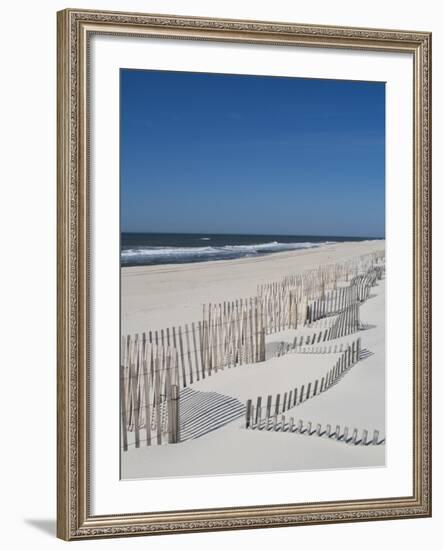 USA, New York, Long Island, the Hamptons, Westhampton Beach, Beach Erosion Fence-Walter Bibikow-Framed Photographic Print