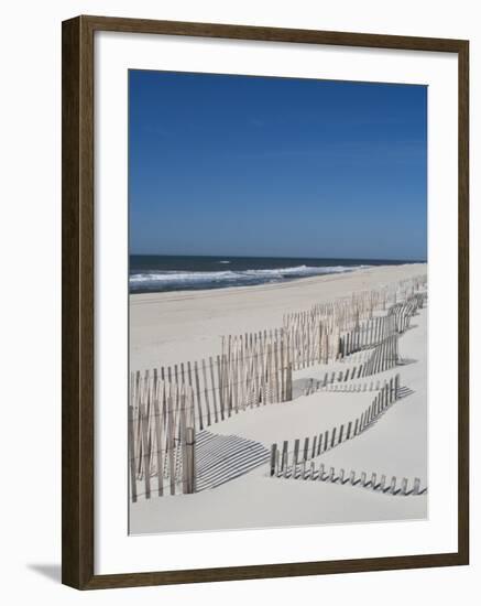 USA, New York, Long Island, the Hamptons, Westhampton Beach, Beach Erosion Fence-Walter Bibikow-Framed Photographic Print