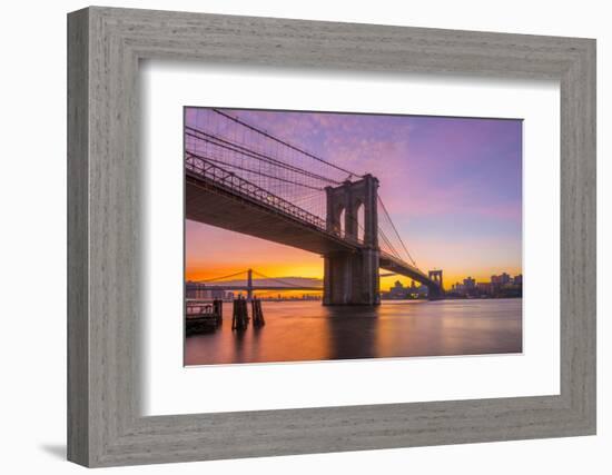 Usa, New York, Manhattan, Brooklyn Bridge and Manhattan Bridge across the East River at Sunrise-Alan Copson-Framed Photographic Print