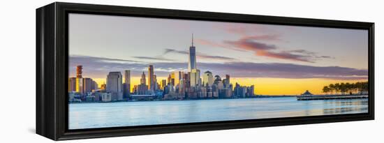 USA, New York, Manhattan, Lower Manhattan and World Trade Center, Freedom Tower across Hudson River-Alan Copson-Framed Premier Image Canvas