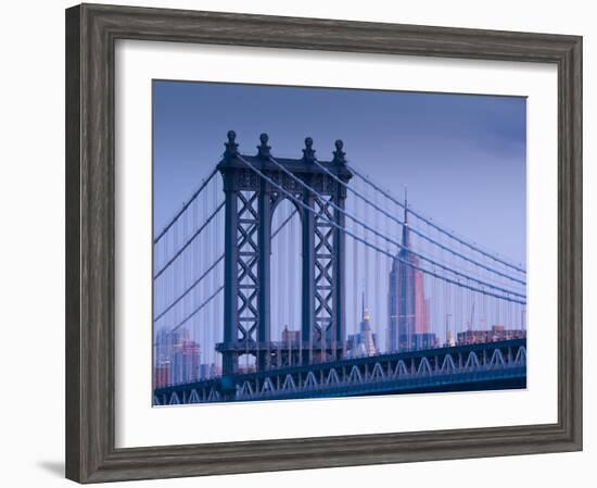 USA, New York, Manhattan, Manhattam Bridge and Empire State Building-Alan Copson-Framed Photographic Print