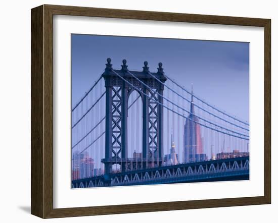 USA, New York, Manhattan, Manhattam Bridge and Empire State Building-Alan Copson-Framed Photographic Print