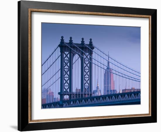 USA, New York, Manhattan, Manhattam Bridge and Empire State Building-Alan Copson-Framed Photographic Print