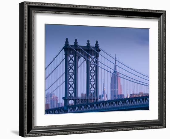 USA, New York, Manhattan, Manhattam Bridge and Empire State Building-Alan Copson-Framed Photographic Print