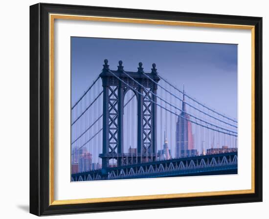 USA, New York, Manhattan, Manhattam Bridge and Empire State Building-Alan Copson-Framed Photographic Print