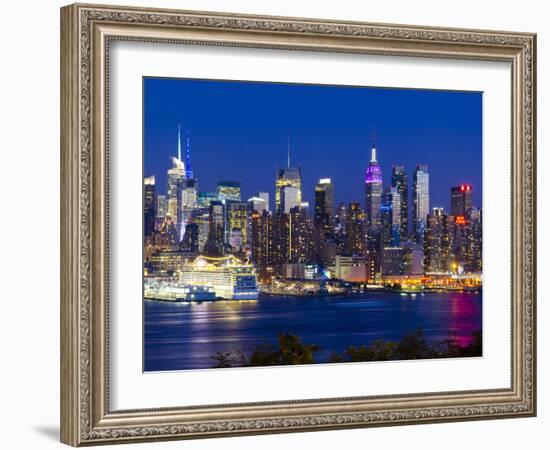 USA, New York, Manhattan, Midtown Skyline with the Empitre State Building across the Hudson River-Alan Copson-Framed Photographic Print