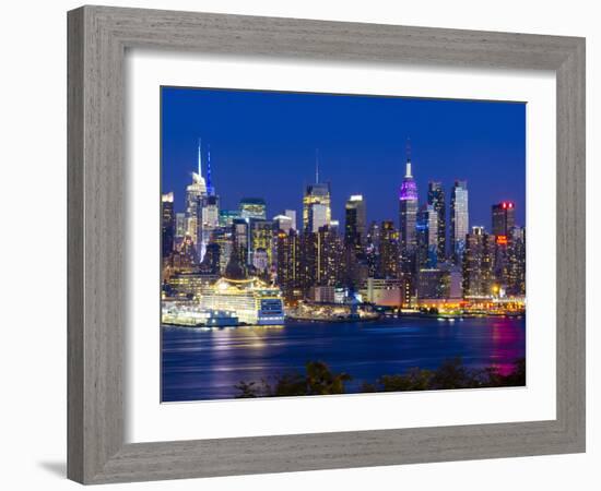 USA, New York, Manhattan, Midtown Skyline with the Empitre State Building across the Hudson River-Alan Copson-Framed Photographic Print