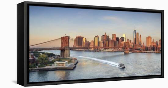 Usa, New York, New York City, Lower Manhattan and Brooklyn Bridge-Michele Falzone-Framed Premier Image Canvas