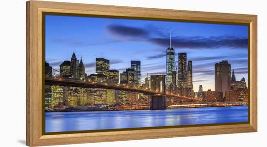 Usa, New York, New York City, Lower Manhattan and Brooklyn Bridge-Michele Falzone-Framed Premier Image Canvas