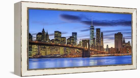 Usa, New York, New York City, Lower Manhattan and Brooklyn Bridge-Michele Falzone-Framed Premier Image Canvas